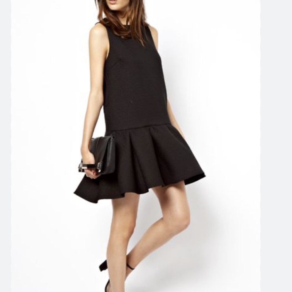 H&M Dropped Waist Flounce Hem Dress Black size XS